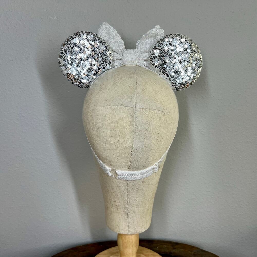 Silver Sequin Elastic Minnie Ears | Disney-Inspired Mouse Ears Headband - Picture 5 of 5
